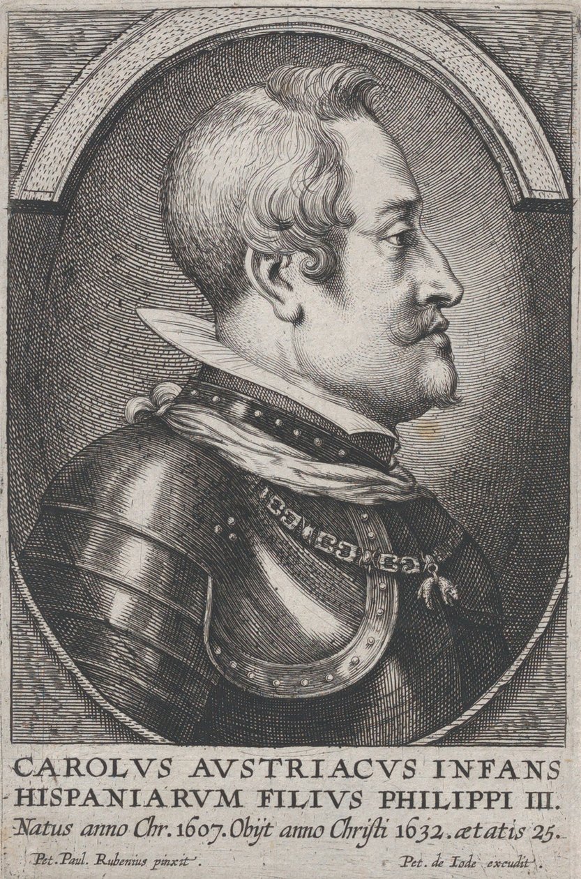 Portrét Karla Rakouského, Infante ze Španělska, z profilu vpravo, ca. 1650. od Pieter de Jode II