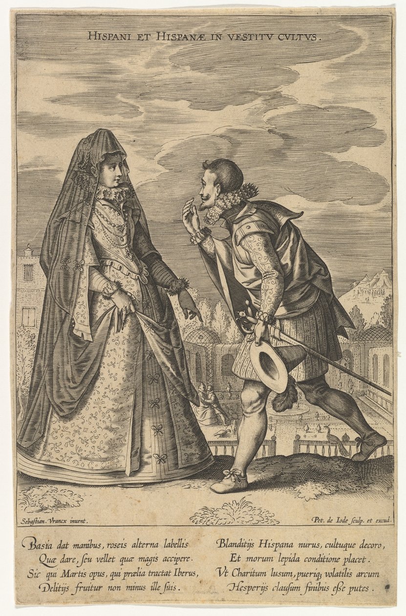 Španělé a Španělé v uctívání šatů, z Fashions of Different Nations.n.d. od Pieter de Jode I