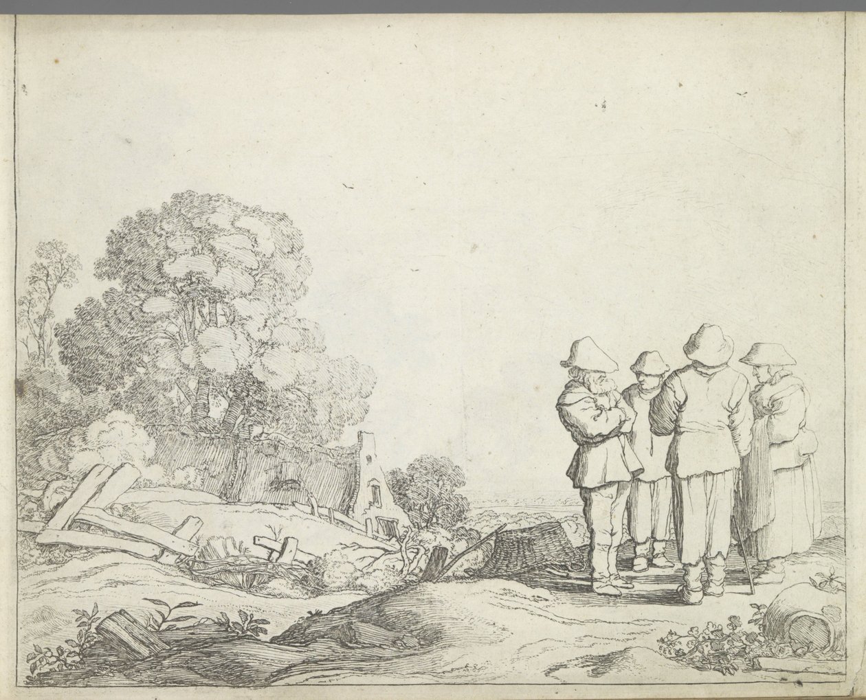 Krajina se třemi farmáři a farmářovou ženou Krajiny s postavami (název série) Zrcadlo přírody a škola kreslení (...) (název série) od Pieter de Molijn