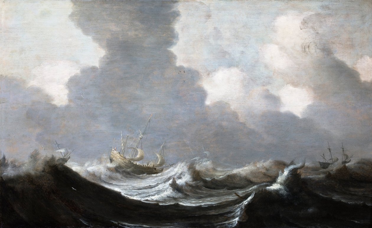 Čtyři lodě běžící před vichřicí, 1630 od Pieter the Elder Mulier