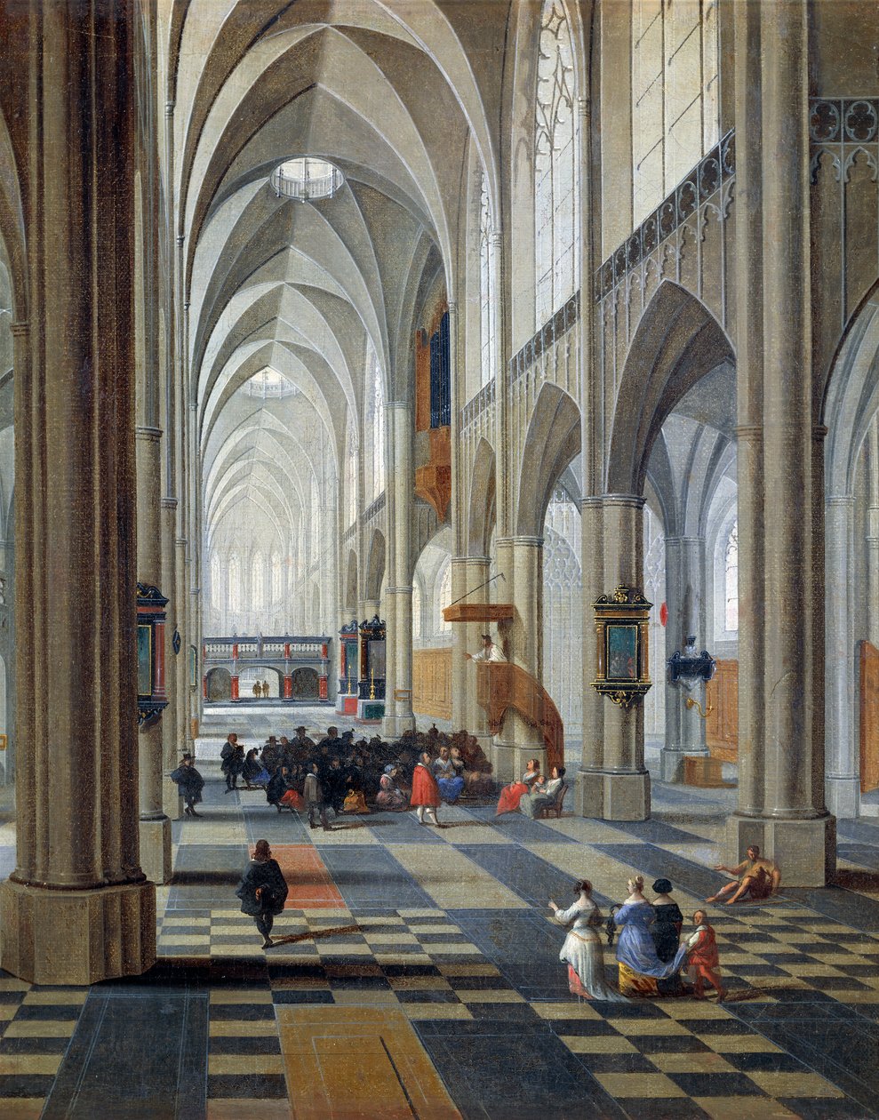 Interiér antverpské katedrály od Peetera Neefse Eldera (cca 1578-mezi 1656 a 1661), detail od Pieter the Elder Neefs