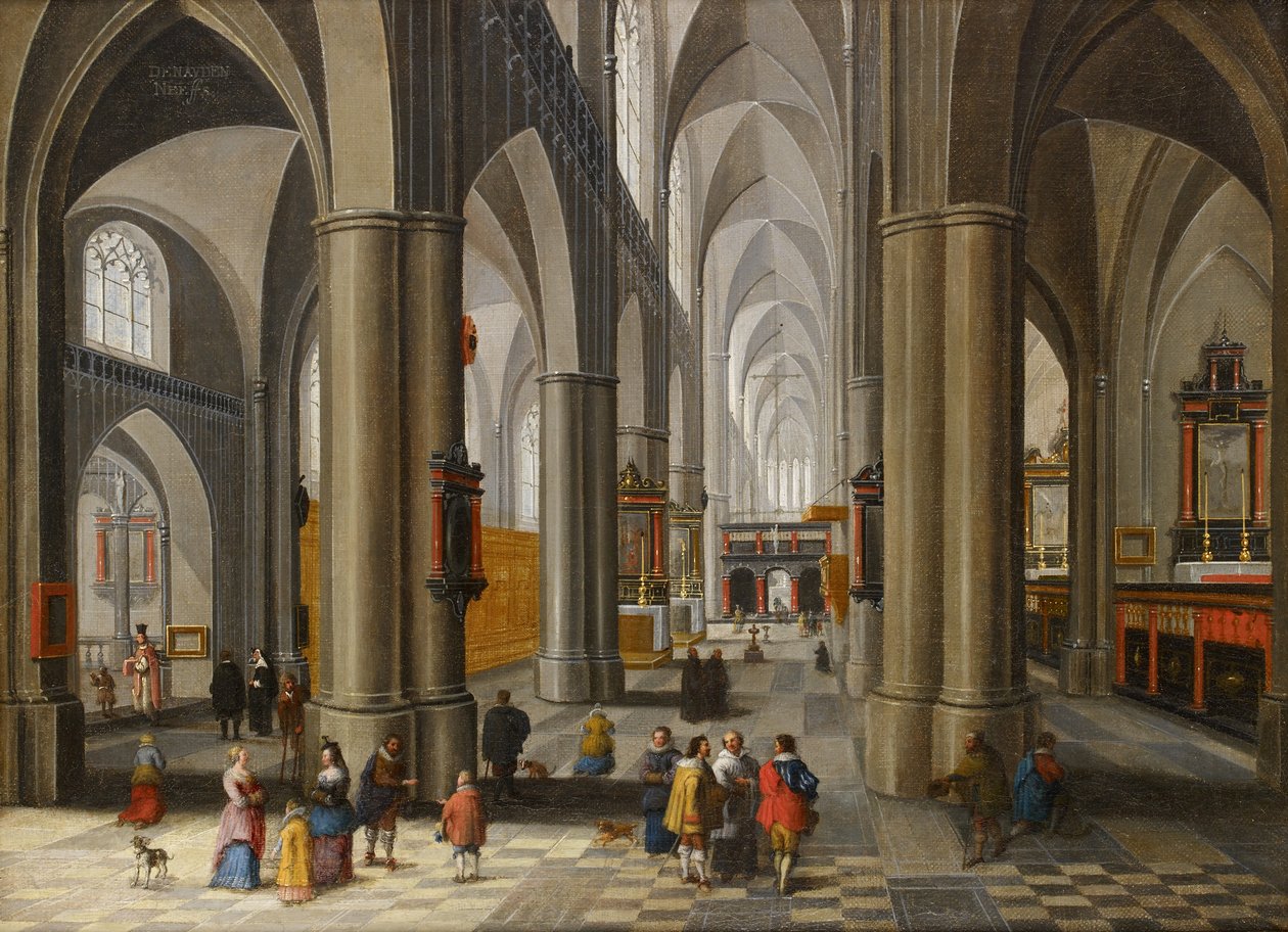 Interiér katedrály s postavami od Pieter the Elder Neefs