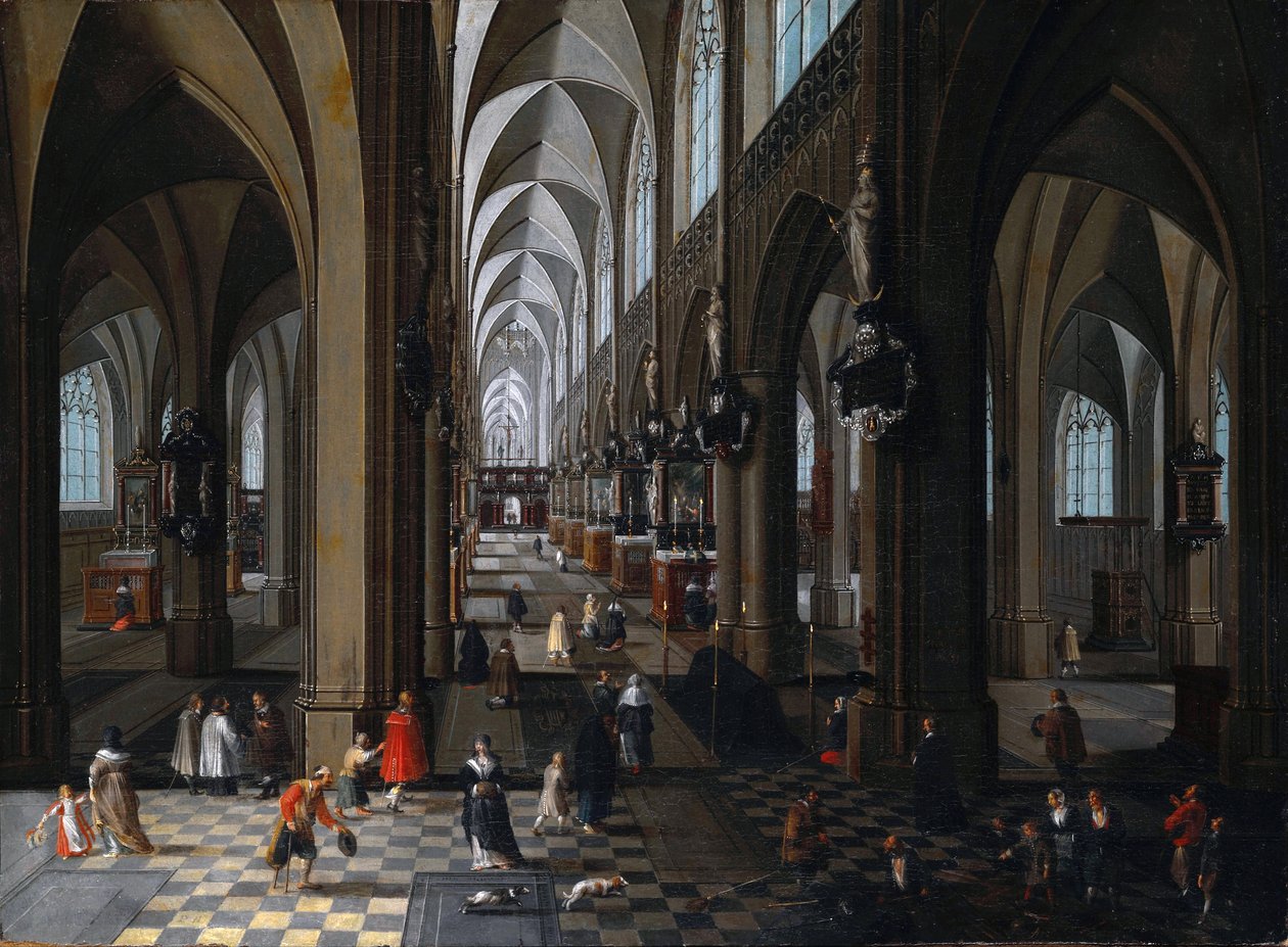 ""Vnitřní pohled na antverpskou katedrálu"" Obraz Pietera Neefse staršího (nebo staršího) (1578-1661) 1651 Muzeum umění Indianapolis Indiana Spojené státy americké od Pieter the Elder Neefs