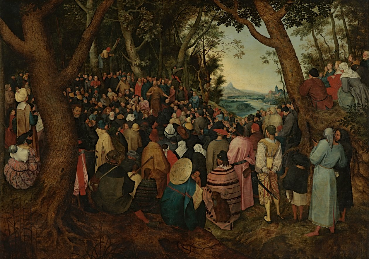 Svatý Jan káže davu (olej na desce) od Pieter the Younger (after) Brueghel