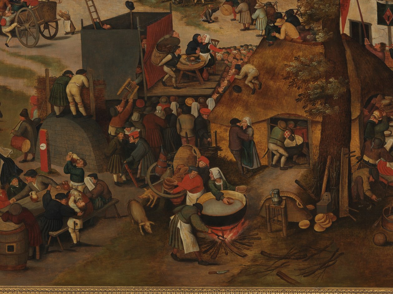 Vesnická slavnost s divadelním představením a průvodem na počest sv. Huberta a sv. Antonína od Pieter Brueghel the Younger
