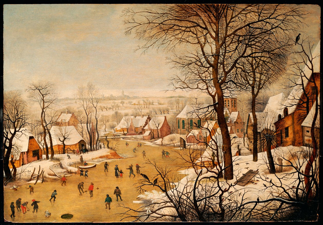 Zimní krajina s bruslaři a pastí na ptáky od Pieter Brueghel the Younger