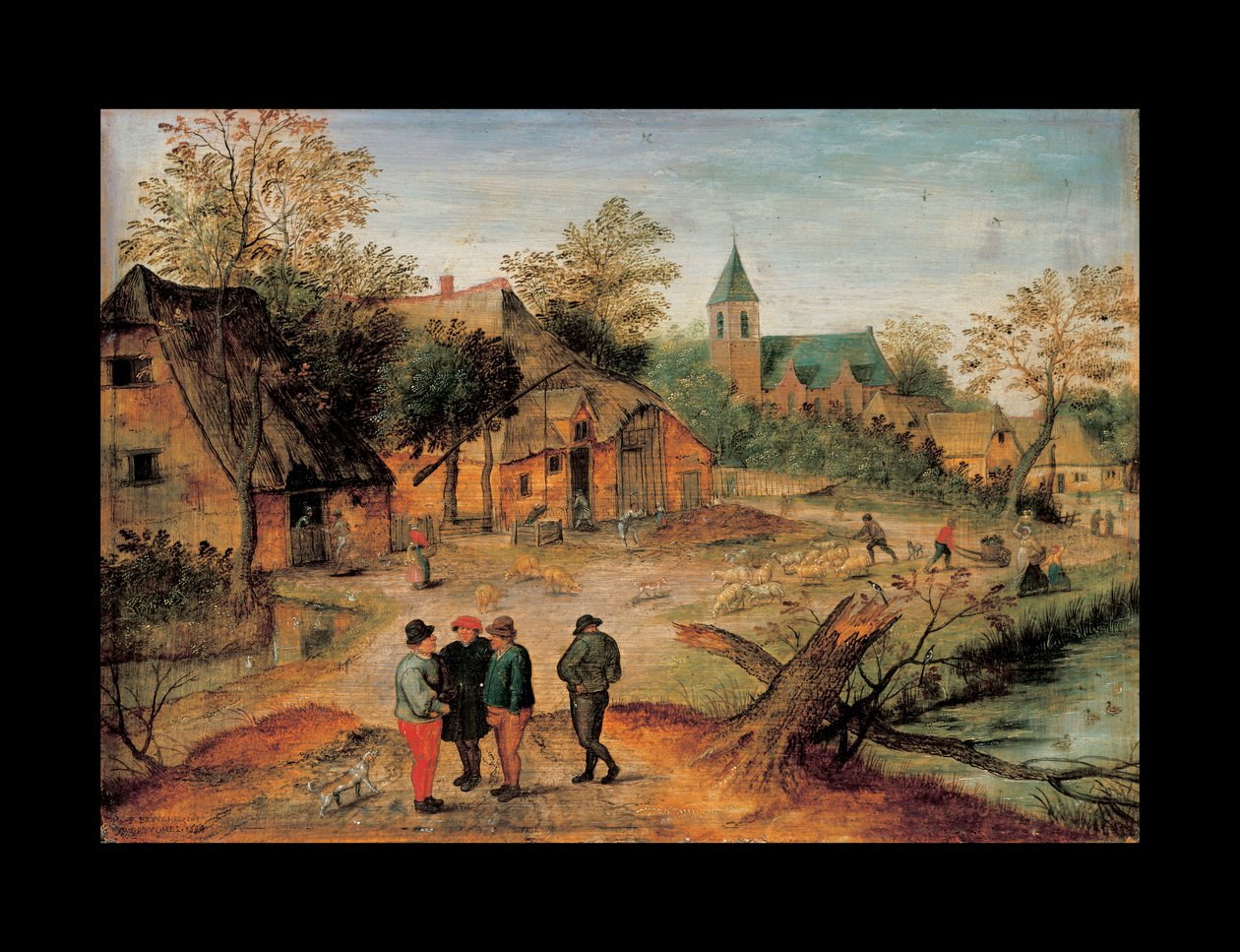 Vesnická krajina s farmáři konverzujícími v popředí, 1634 od Pieter Brueghel the Younger