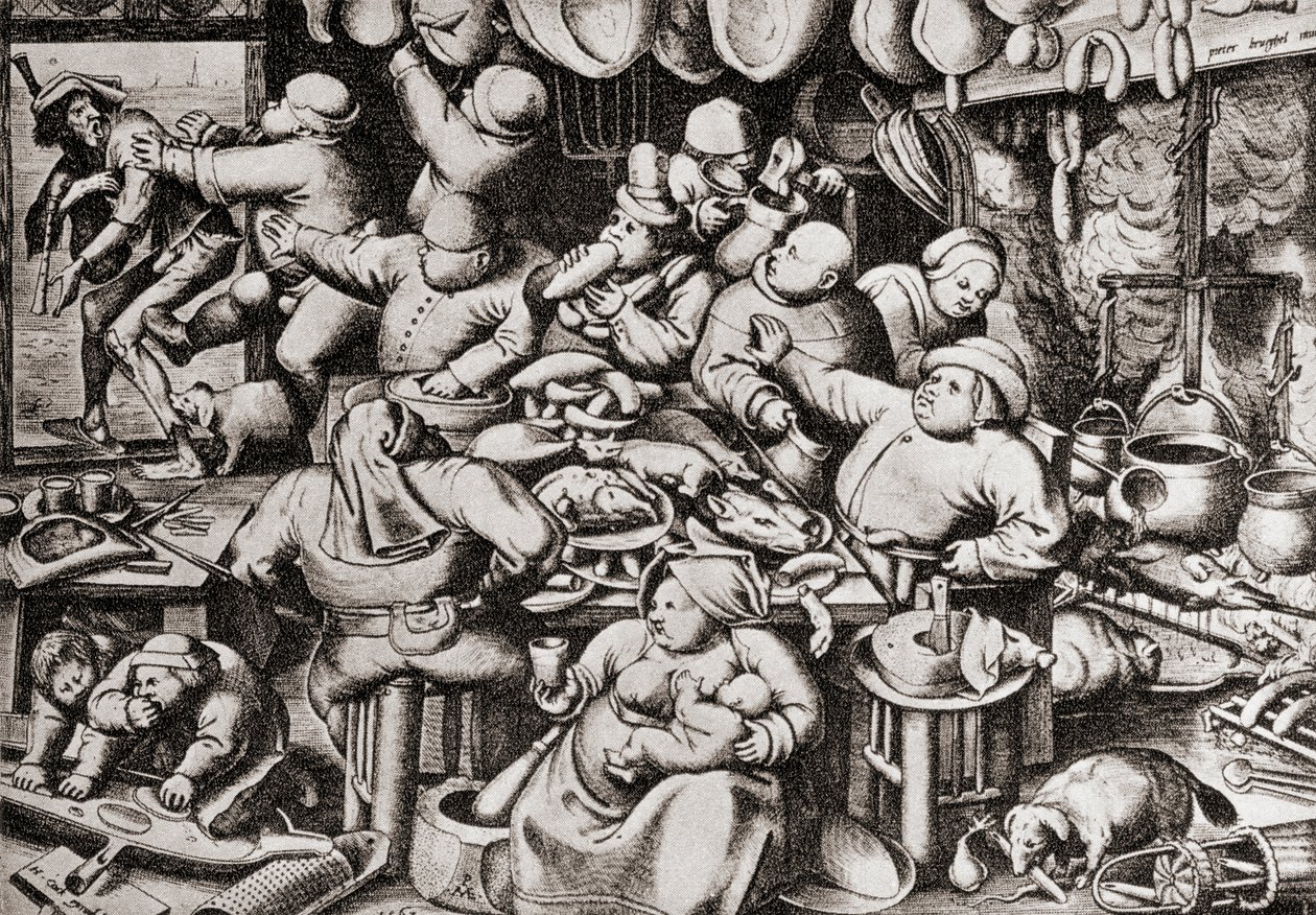 Vyhození žebráka z kuchyně bohatého muže, v 16. století (rytina) od Pieter the Younger Brueghel