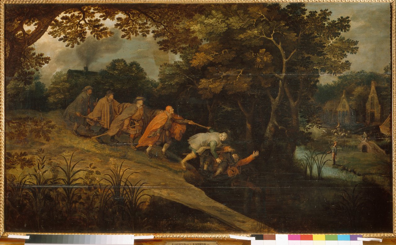Slepý vede slepého. Obraz od Pietera Bruegela řekl mladý (nebo Pierre Breugel nebo Peter Brueghel nebo Breughel) (cca 1564-1638), olej na dřevě. Vlámské primitivní umění od Pieter the Younger Brueghel