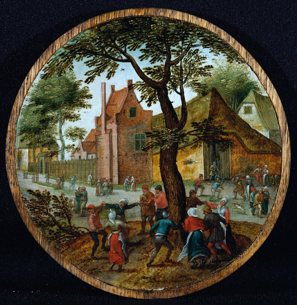 Rolníci tančící kolem stromu ve vesnické ulici, 1625 od Pieter Brueghel the Younger