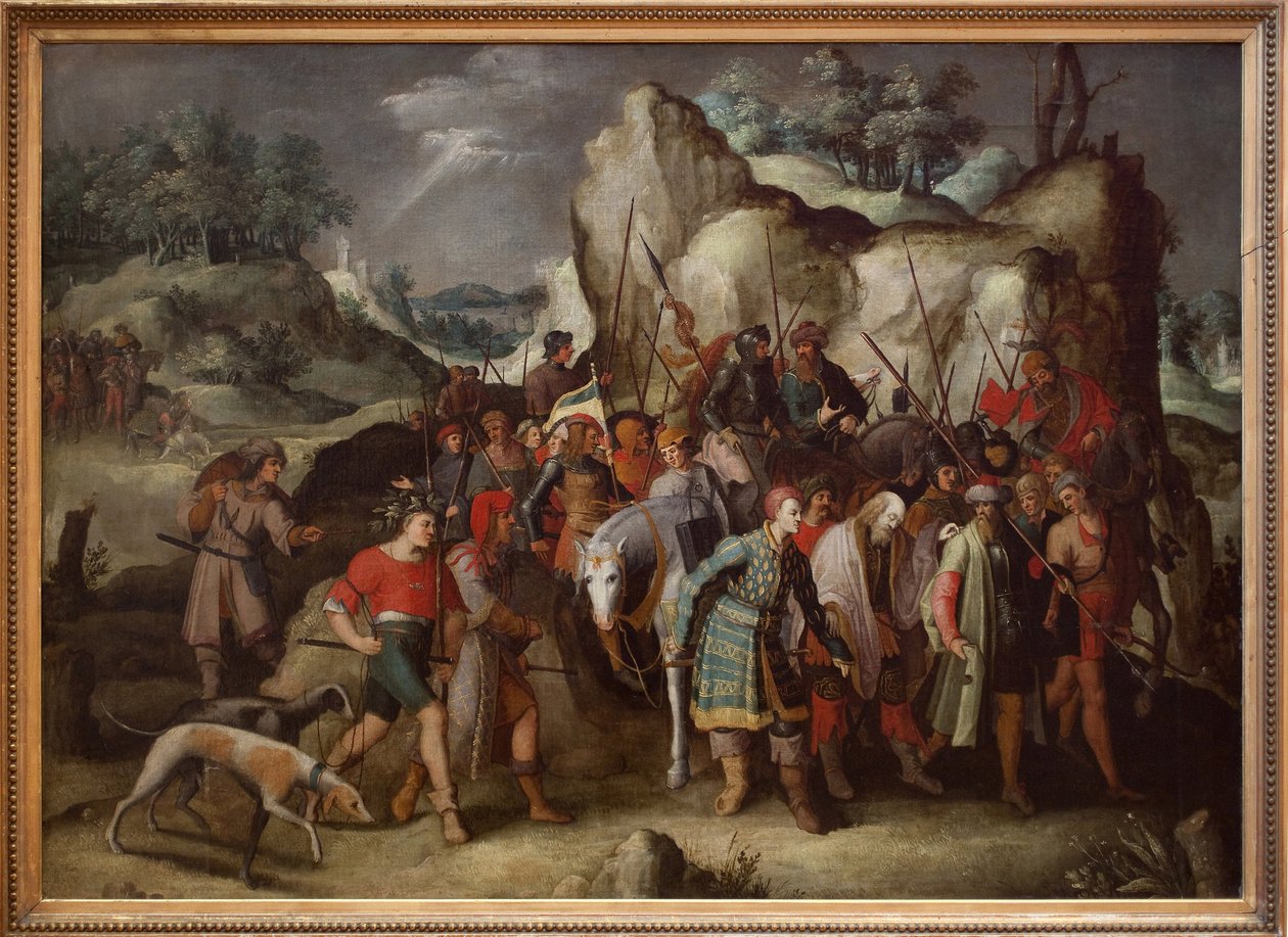 Svatý Pavel vede po svém obrácení do Damašku (Sýrie). Tento obraz přímo z rytiny od Lucase de Leiden (1509) představuje epizodu po pádu koně Saula de Tarsus, který se poté, co byl terasový, stal svatým Pavlem. od Pieter the Younger Brueghel