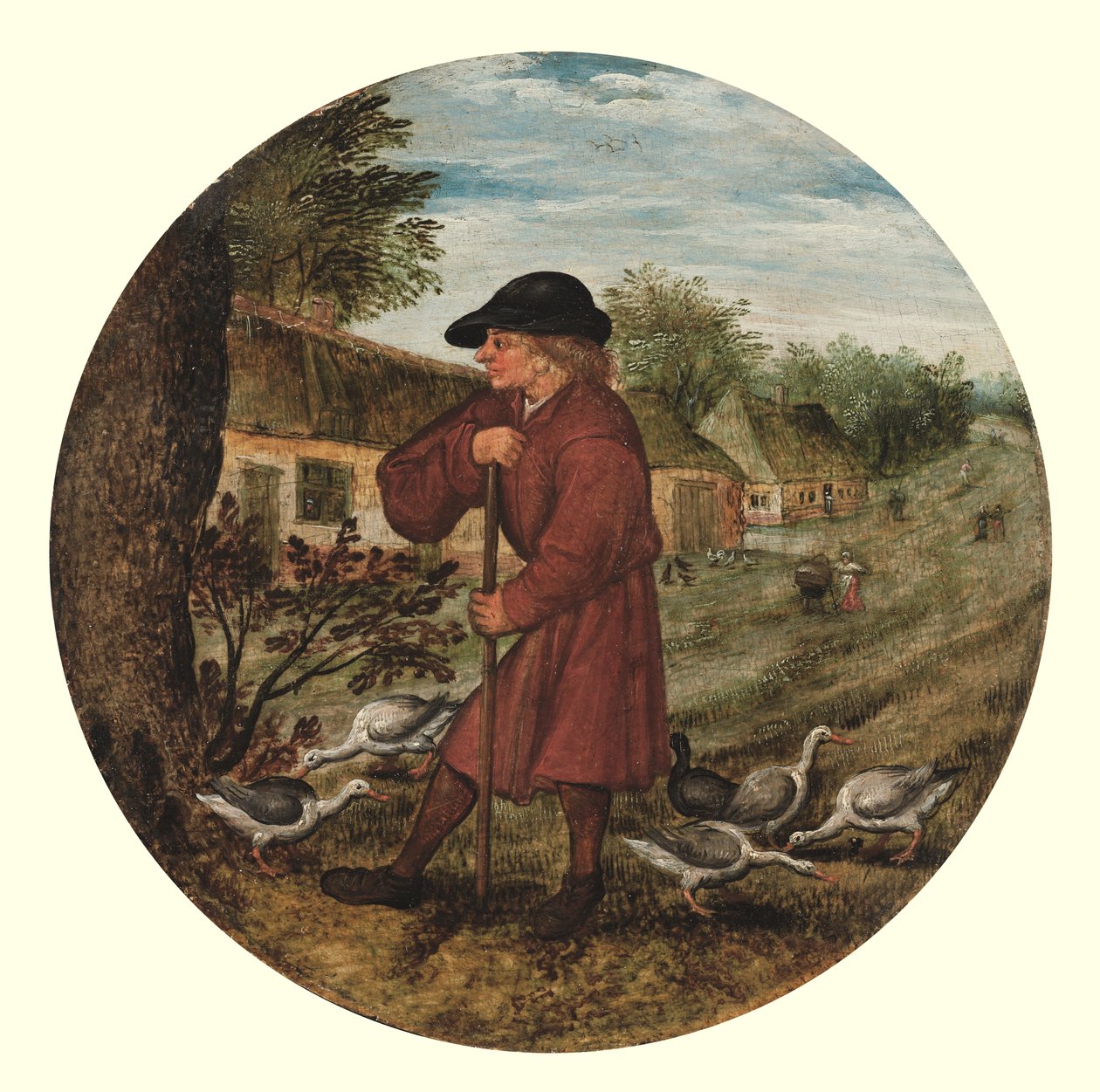 Pastýř hus aneb „Kdo ví, proč husy chodí bosé?“ (olej na panelu) od Pieter the Younger Brueghel