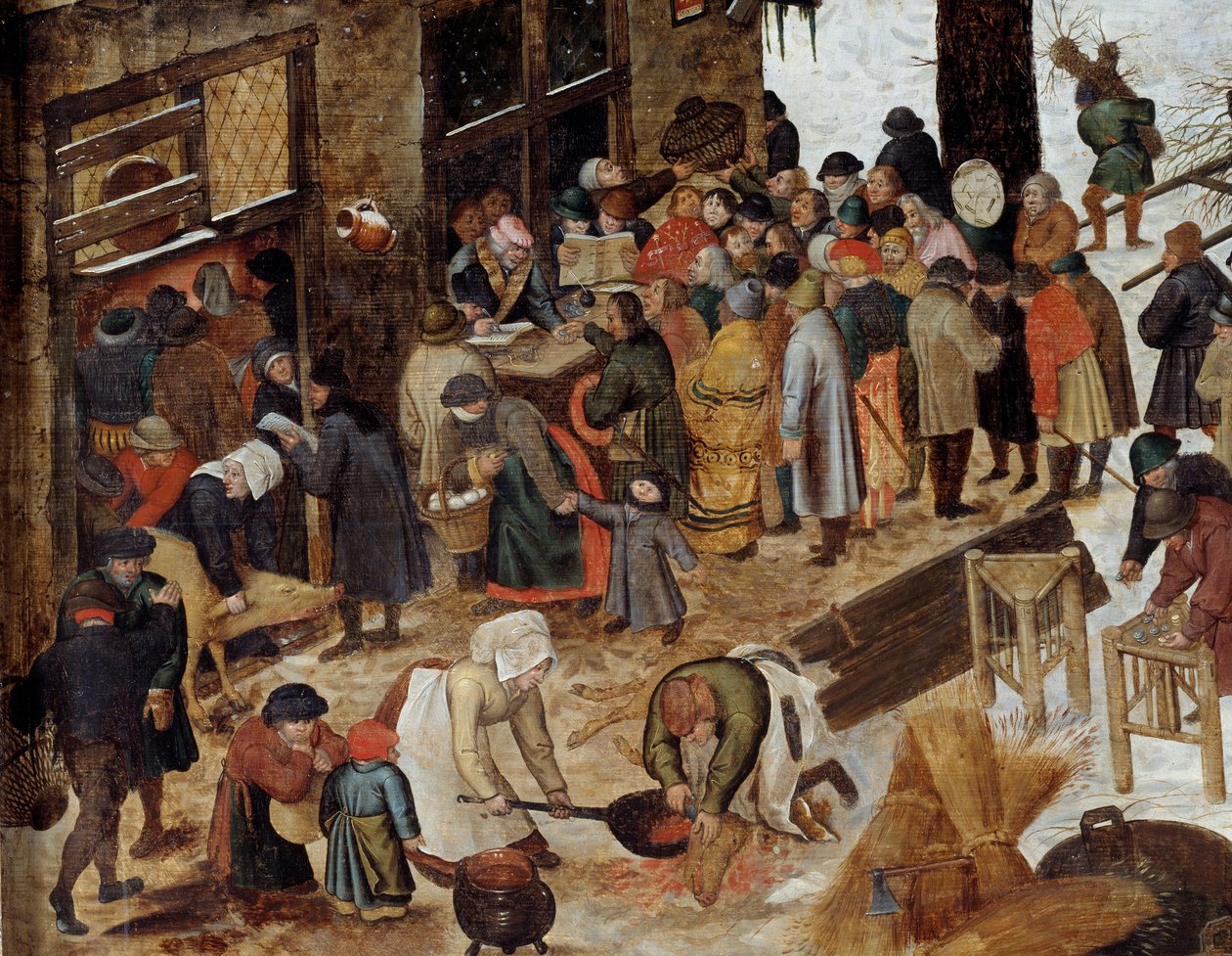 Platba desetníku nebo Deombrement má Betlémský detail. Obraz Pietera le Jeune dit Brueghel d