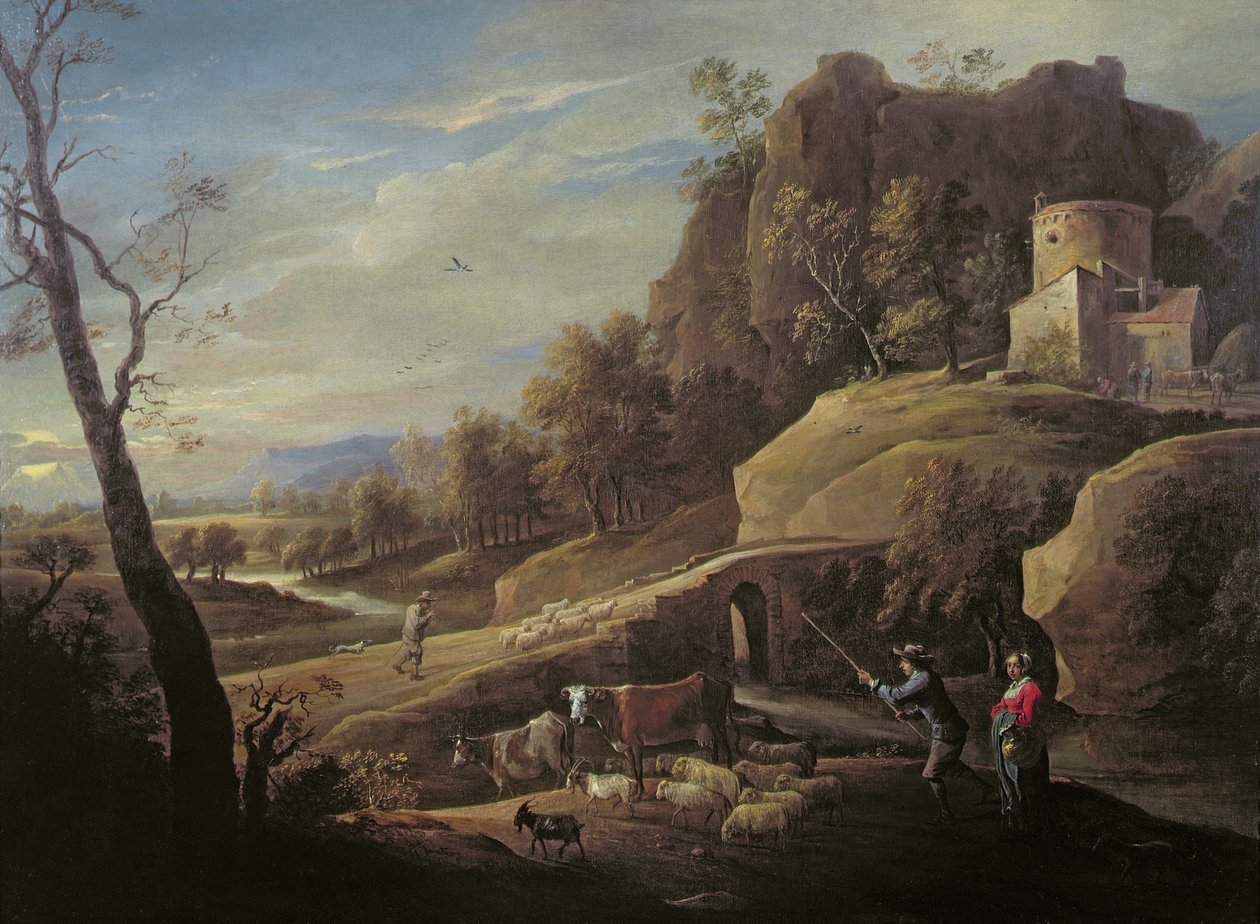 Krajina s farmáři pečujícími o svá zvířata od Pieter the Younger Mulier