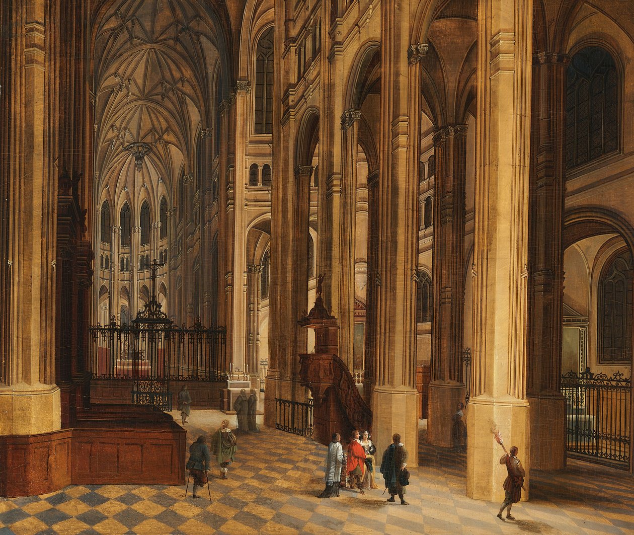 Interiér kostela (Pohled do chóru kostela sv. Eustacha v Paříži) (olej na dřevě) od Pieter the Younger Neeffs