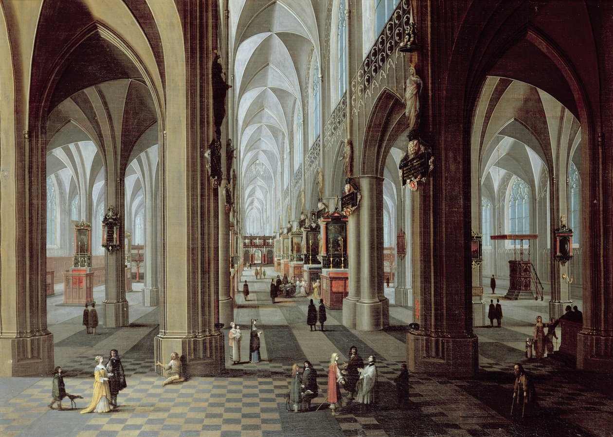 Interiér antverpské katedrály (olej na plátně) od Pieter the Younger Neeffs
