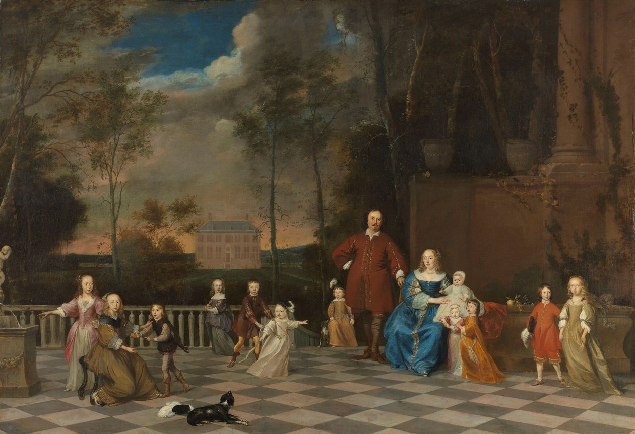 Amsterdamský obchodník Jeremias van Collen (1619-1707) se svou ženou a jejich dvanácti dětmi od Pieter van Anraedt
