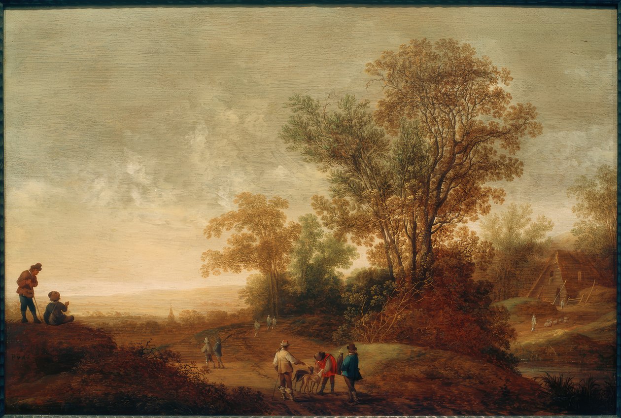 Říční krajina s loveckou družinou od Pieter van Asch