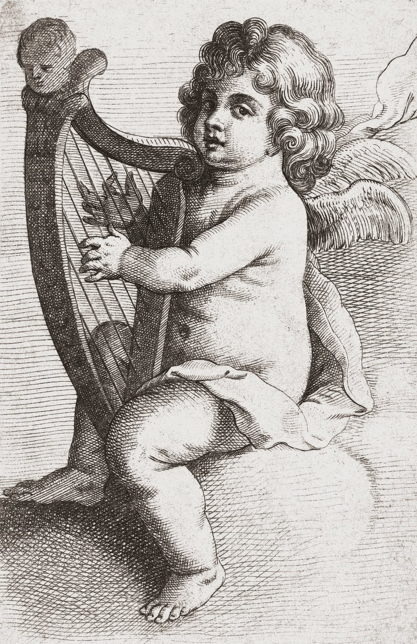 Dítě anděl hrající na harfu. od Pieter van Avont