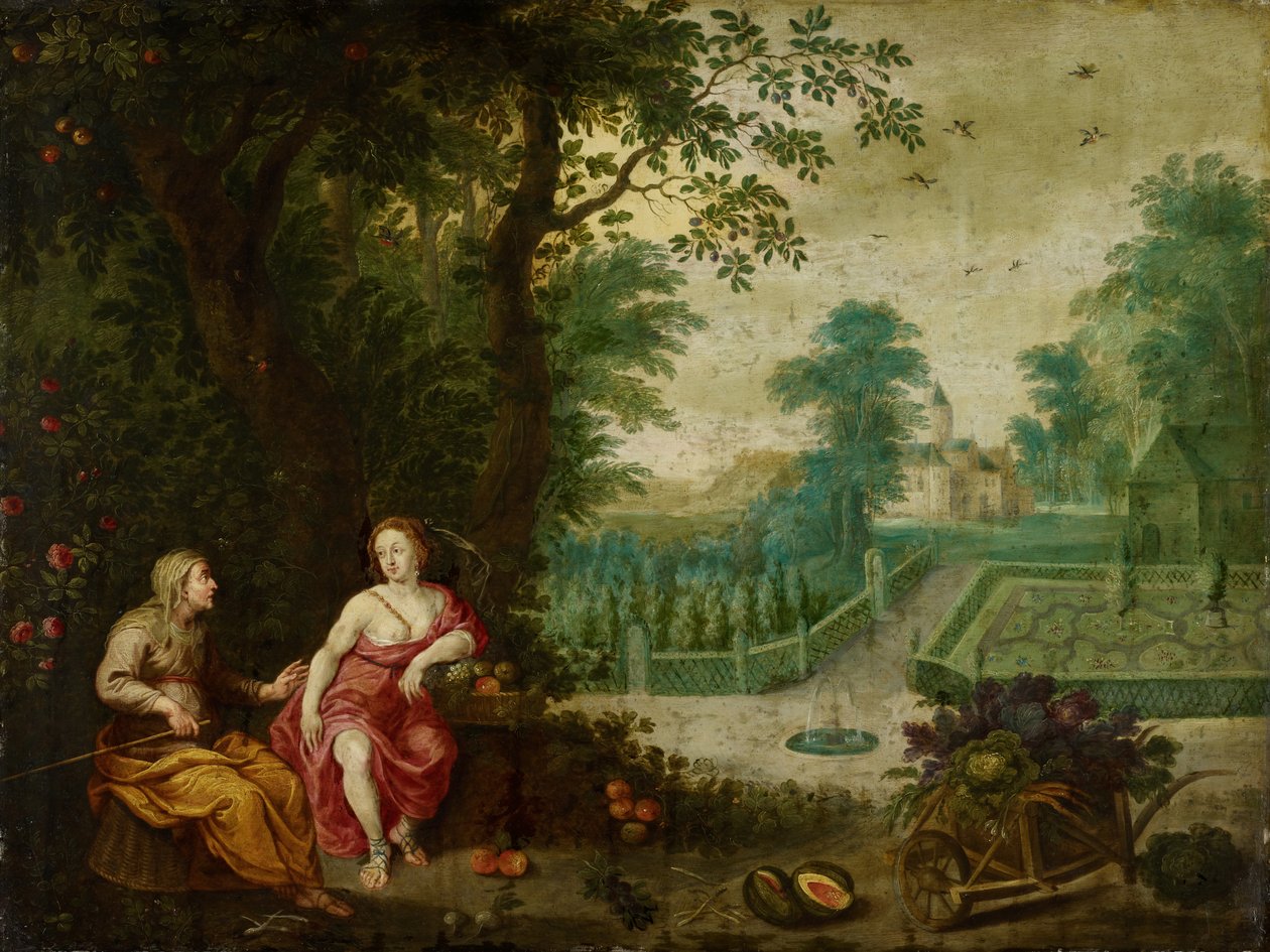 Vertumnus a Pomona (olej na mědi) od Pieter van Avont
