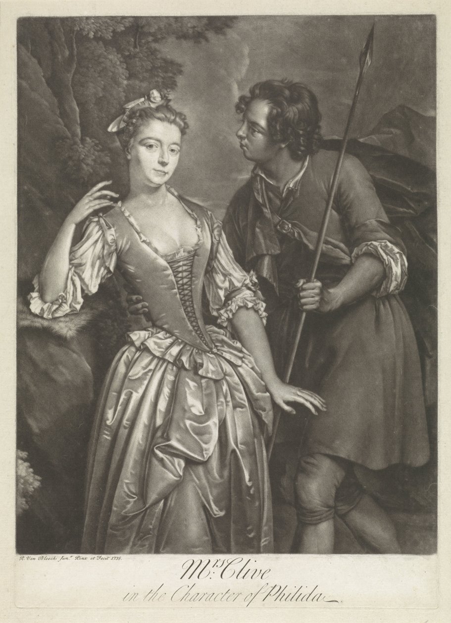 Herečka Catherine Clive v roli Phyllidy od Pieter van Bleeck