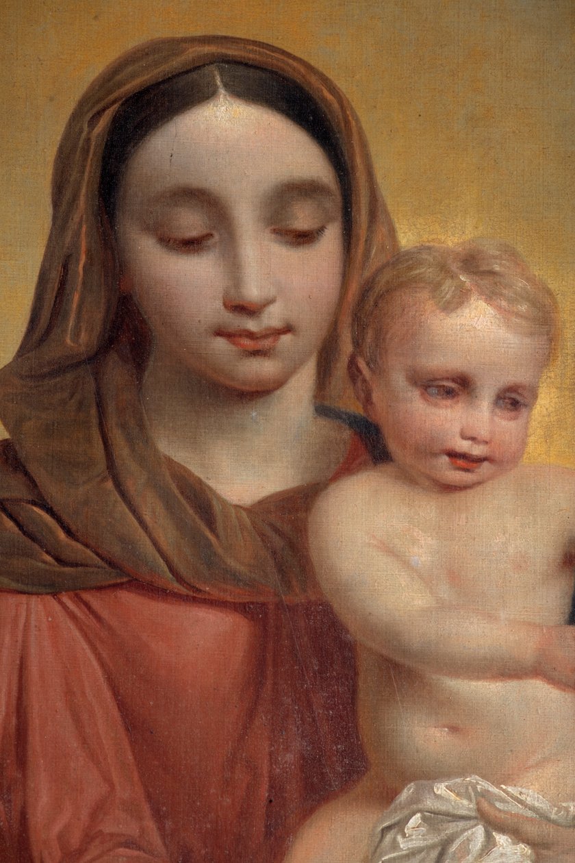 Vnitřní pohled, obraz "Naší Paní s dítětem s růžencem", oltářní obraz na hlavním oltáři od P. Van Hanselaere od Pieter van Hanselaere