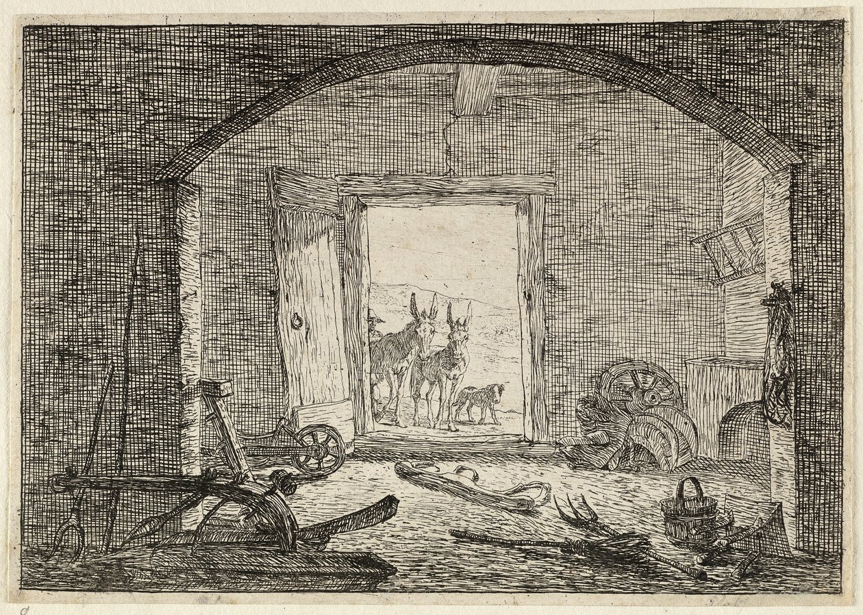 Osli před dveřmi stáje od Pieter van Laer