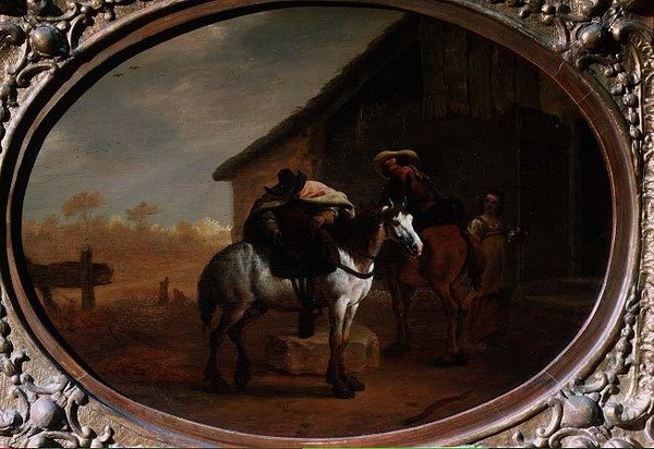 Travelers Leaving an Inn (olej na panelu) od Pieter van Laer