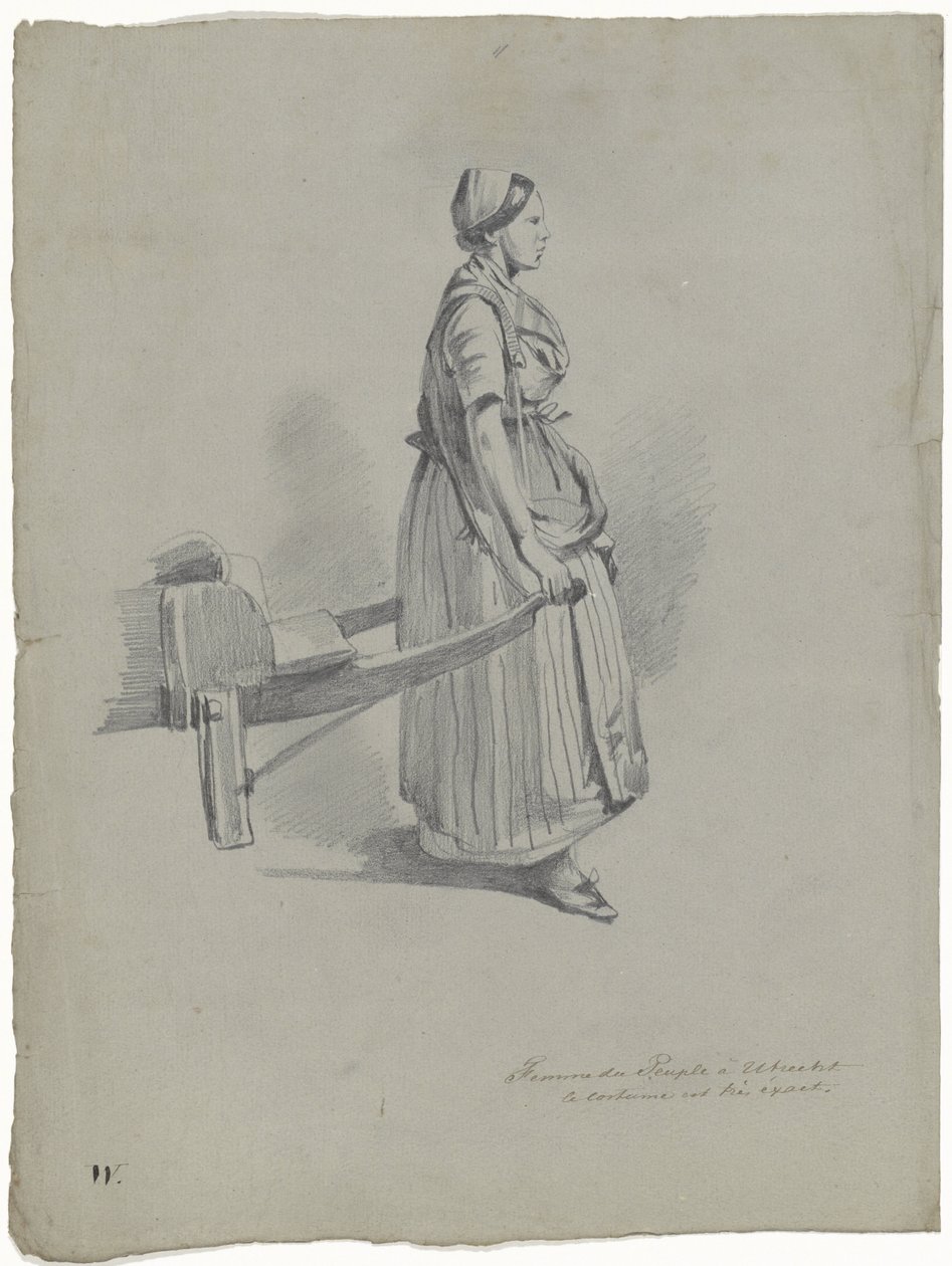 Stojící žena táhne vozík v Utrechtu Femme du Peuple à Utrecht (název na objektu) od Pieter van Loon