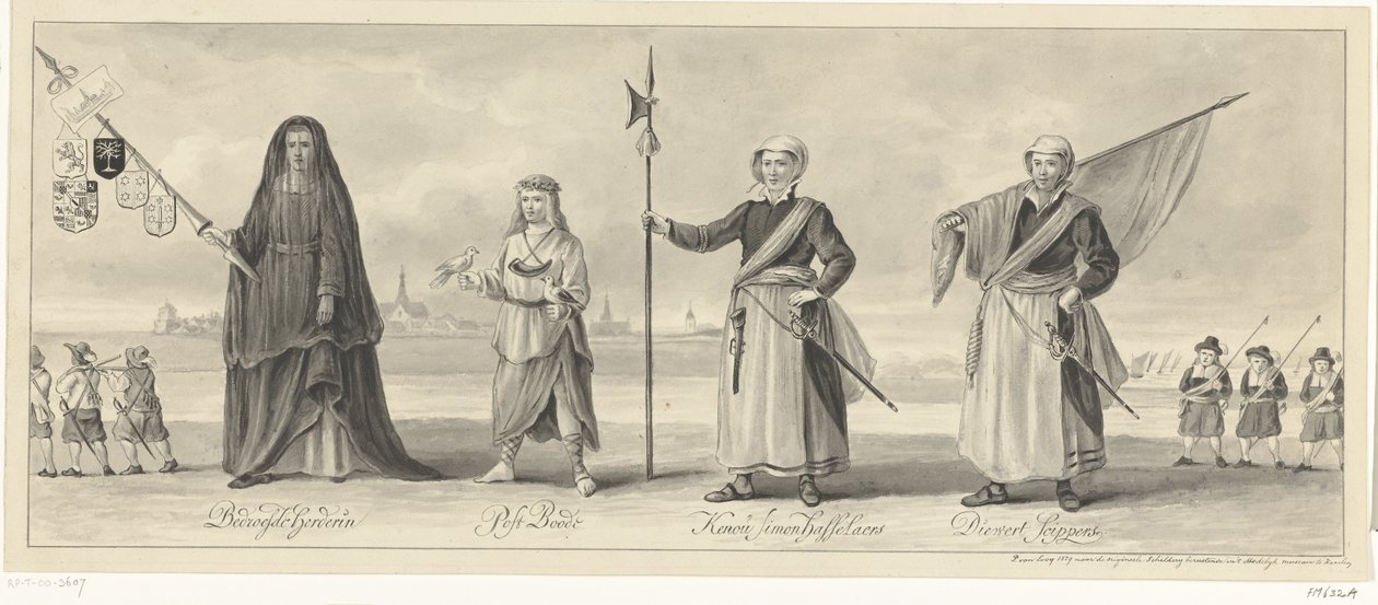 Průvod komory rétorů z Haarlemu při oslavě obléhání Haarlemu, kolem roku 1660 od Pieter van Looy (signed by artist)