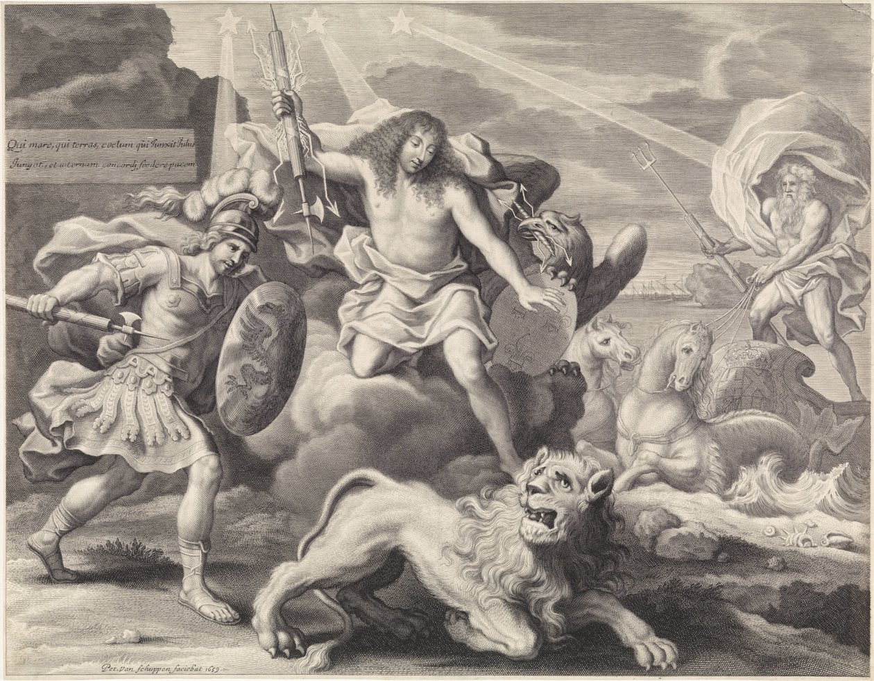 Propagační tisk s alegorickým zobrazením Ludvíka XIV. jako Jupitera, 1659 od Pieter van Schuppen