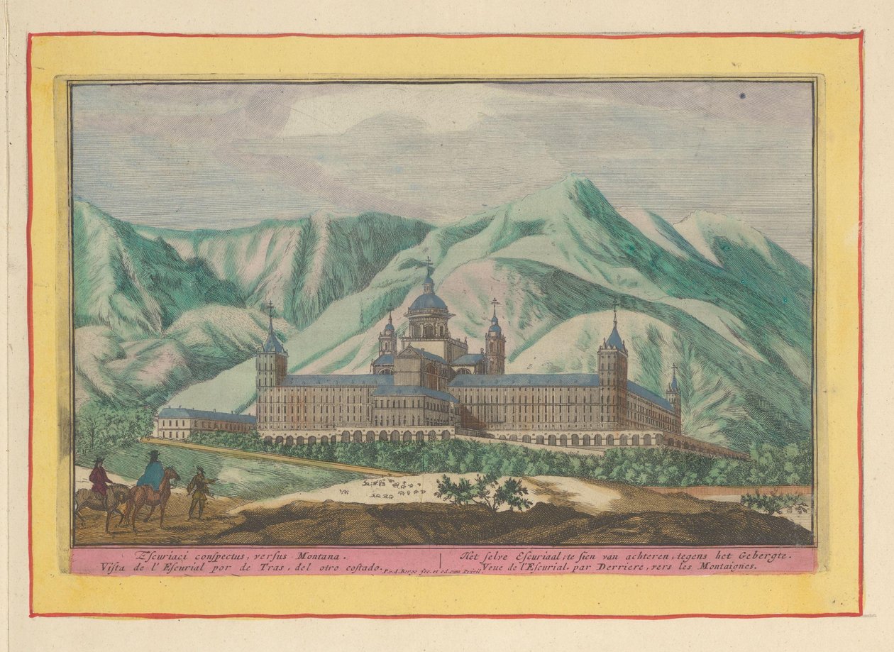 Pohled zezadu na Escorial Self Escurial; být viděn zezadu, proti horám (název na objektu) Theatrum Hispaniae (...) (název série) od Pieter van den Berge