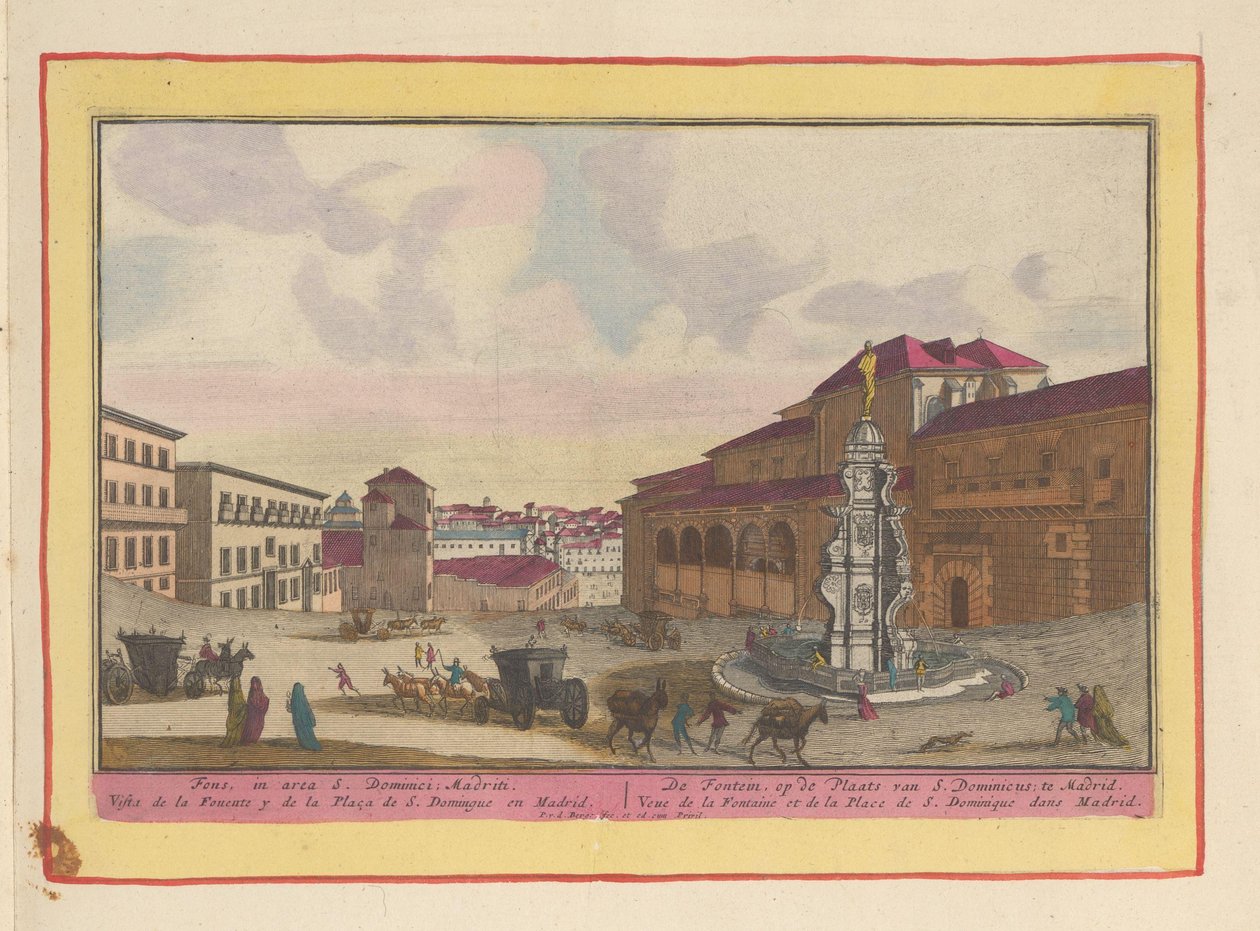 Fontána na náměstí svatého Dominika v Madridu Fontána, na místě S. Dominicus; v Madridu (název na objektu) Theatrum Hispaniae (...) (název série) od Pieter van den Berge