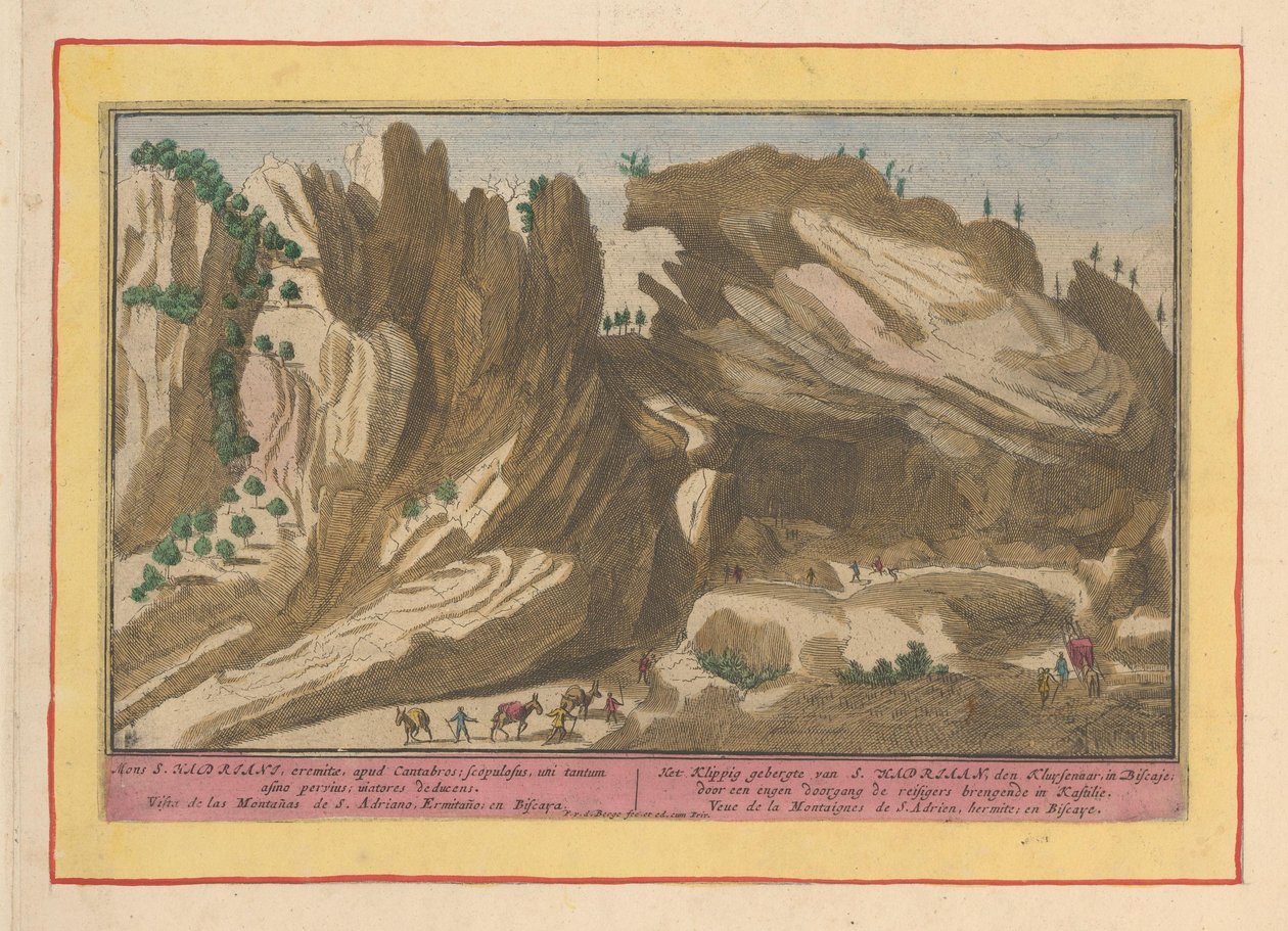 Pohoří San Adrian v Biskajsku Klippig Mountains of S. Hadrian, den Kluysebaar, v Biskajsku; úzkým průchodem přivádějícím cestující do Kastilie (titul na předmětu) Theatrum Hispaniae (...) (název série) od Pieter van den Berge