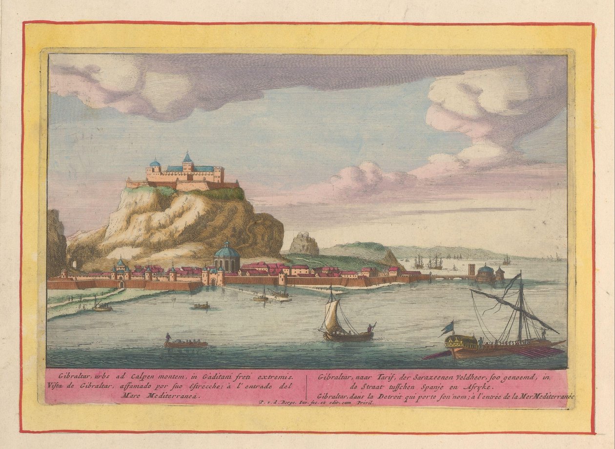Pohled na Gibraltar Gibraltar, po Tarif, der Sarazeenen Veldheer, tak zvaný, v úžině mezi Španělskem a Afryke (...) (název předmětu) Theatrum Hispaniae (...) (název série) od Pieter van den Berge
