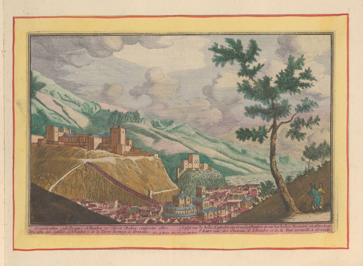 Pohled na Granadu a budovy Alhambry Gesigt dvou hradů Granade, Alhambre a van den Rooden Tooren; z jiné strany (název na objektu) Theatrum Hispaniae (...) (název série) od Pieter van den Berge