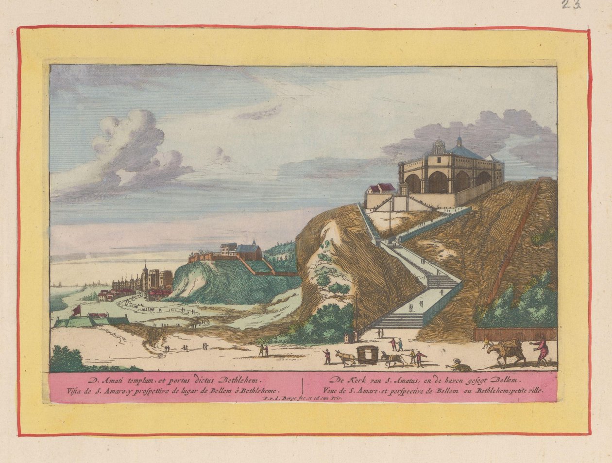 Pohled na kostel Santo Amaro nedaleko Lisabonu Kostel S. Amatus a přístavní segt Bellem (název na objektu) Theatrum Hispaniae (...) (název série) od Pieter van den Berge