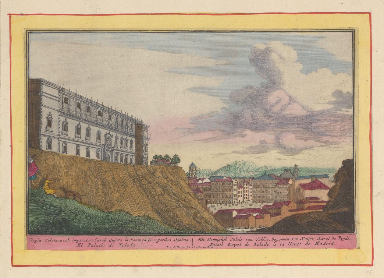 Pohled na Alcázar v Toledu a na město Královský palác v Toledu; založil Keizer Karel de Vyfde (titul na objektu) Theatrum Hispaniae (...) (název série) od Pieter van den Berge