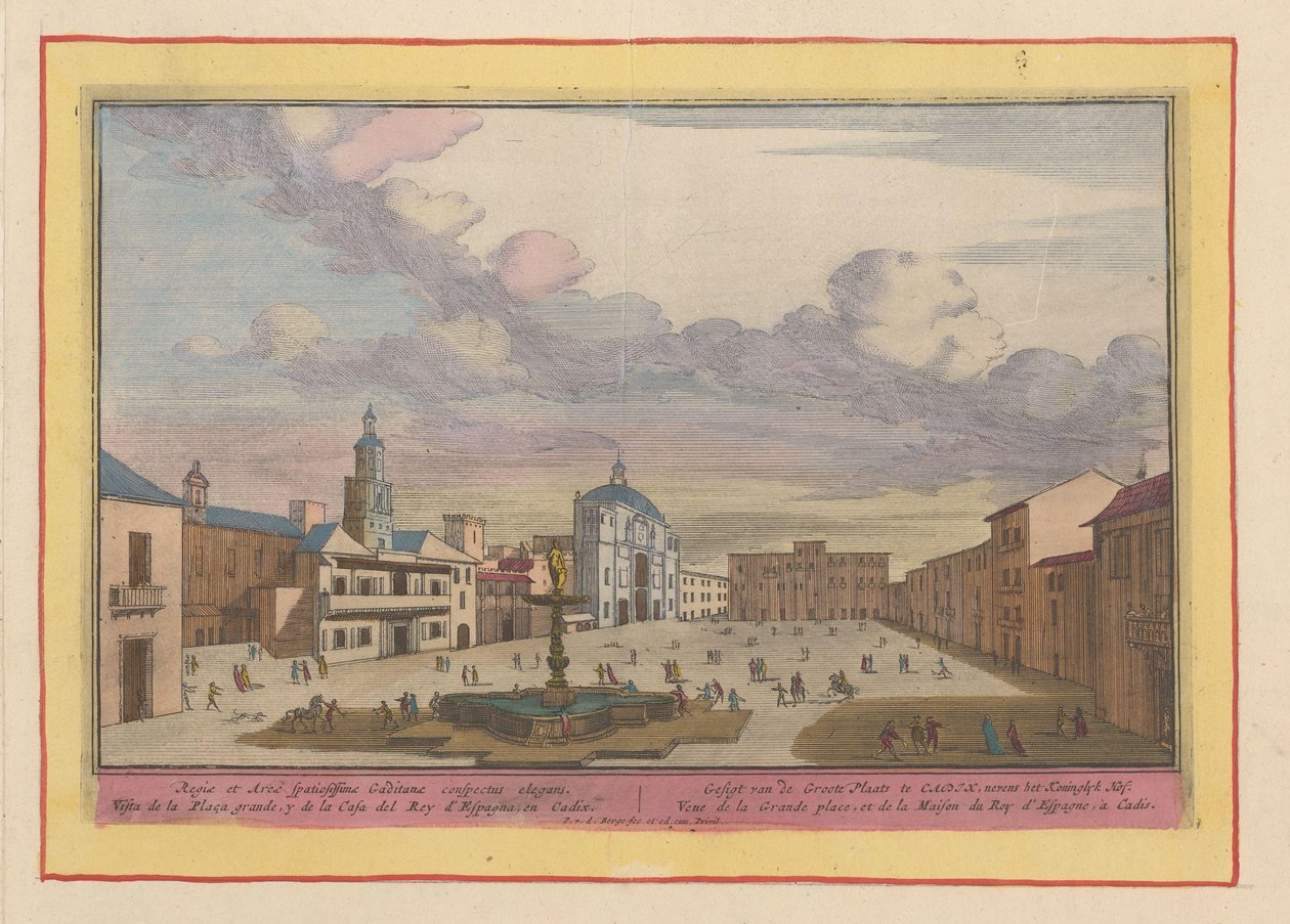 Pohled na hlavní náměstí v Cádizu Gesigt of the Great Place v Cdix, vedle Koninglyk Hof (název na objektu) Theatrum Hispaniae (...) (název série) od Pieter van den Berge