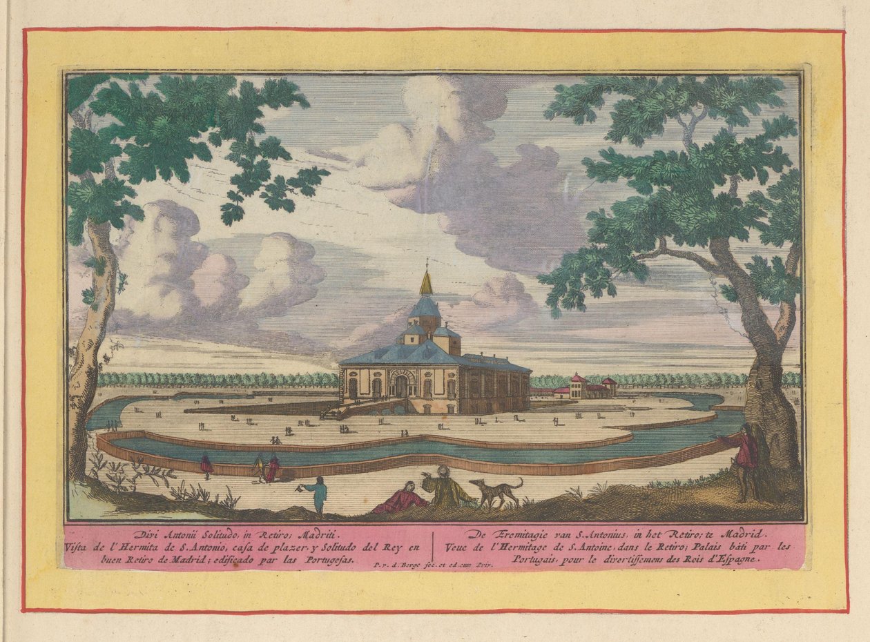 Kostel svatého Antonína v zahradách Palacio del Buen Retiro v Madridu Eremitagy S. Antonius, v Retiro; v Madridu (název na objektu) Theatrum Hispaniae (...) (název série) od Pieter van den Berge