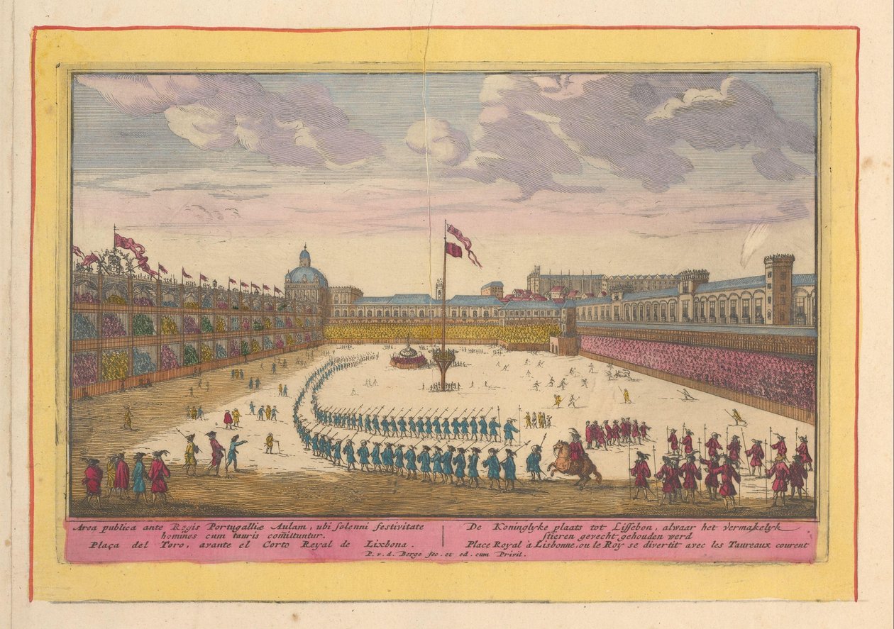 Palácové náměstí v Lisabonu Místo Koninglyke do Lissebonu, kde se konaly zábavné býčí zápasy (název na předmětu) Theatrum Hispaniae (...) (název série) od Pieter van den Berge