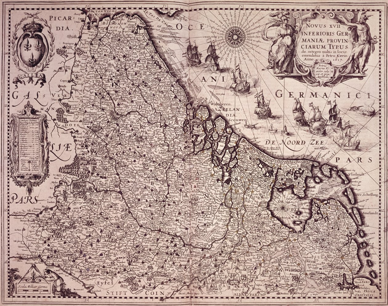 Mapa provincie Spojené Nizozemsko (rytina) od Pieter van den Keere