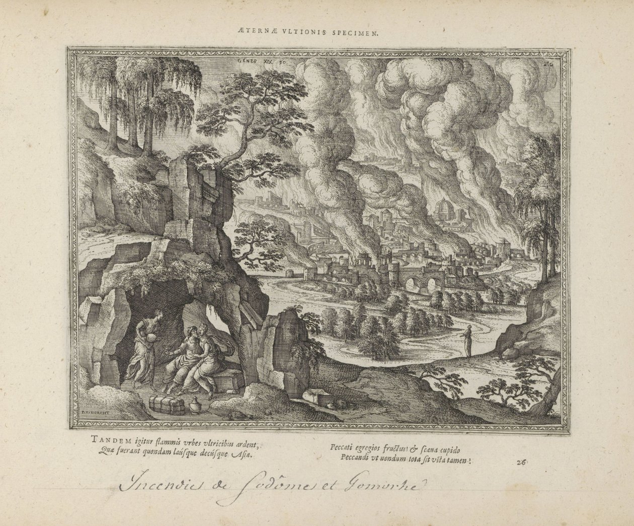 Vernietiging van Sodom en Gomorrah / Lot en zijn dochters Věčný pomník spravedlnosti (název na předmětu) Posvátné emblémy a hlavní historie obou zákonů (Oude Testament) (název série) Obrázky a figurky knih (název série) od Pieter van der Borcht (I)