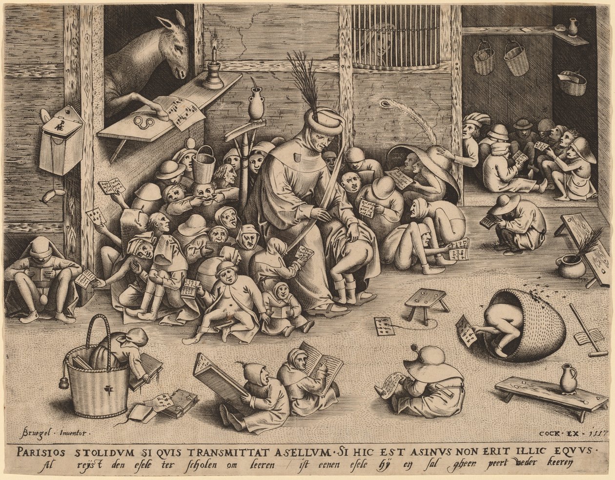 Zadek ve škole od Pieter van der Heyden after Pieter Bruegel the Elder