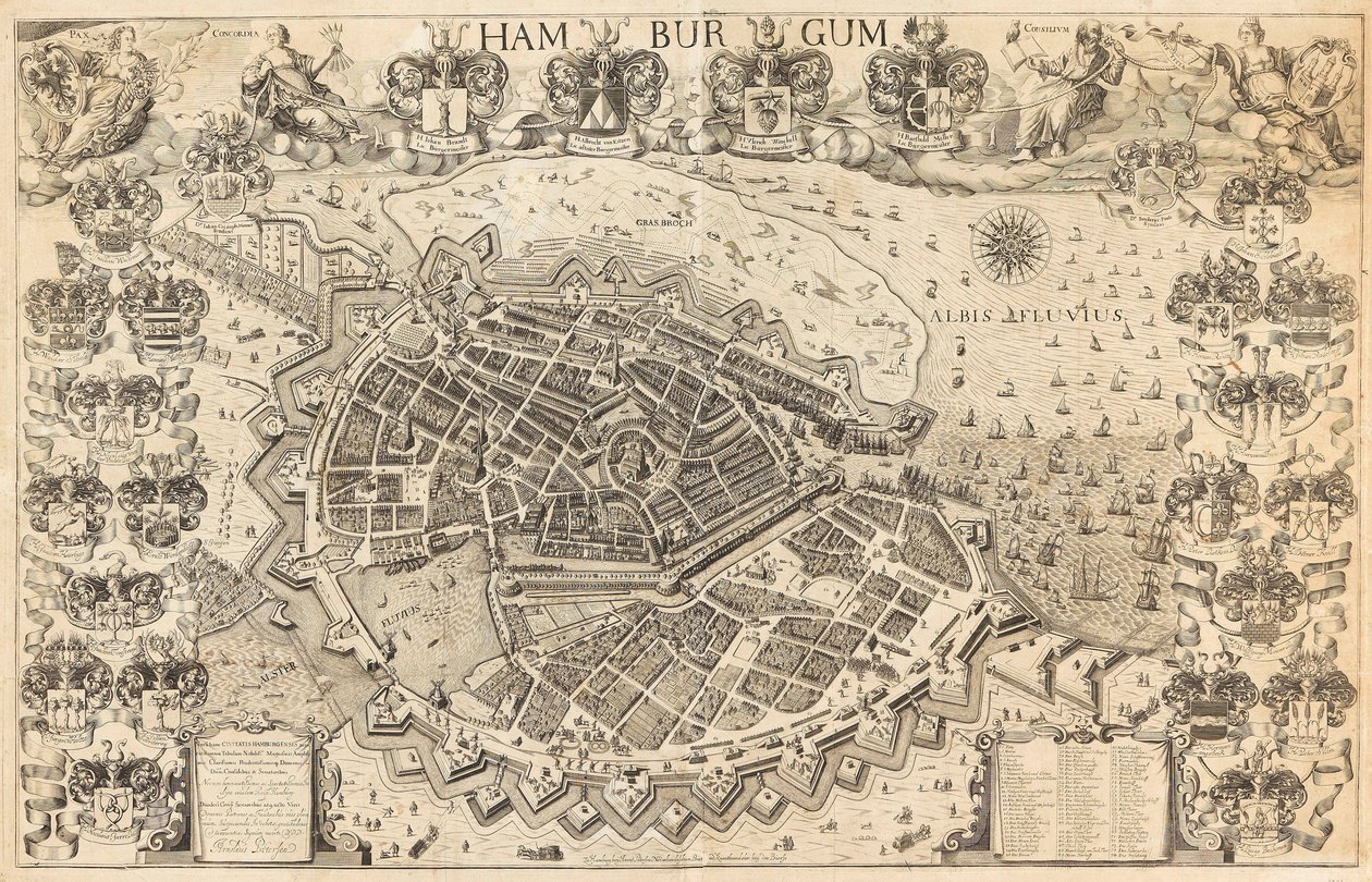 Mapa Hamburku, 1644. od Pietersen