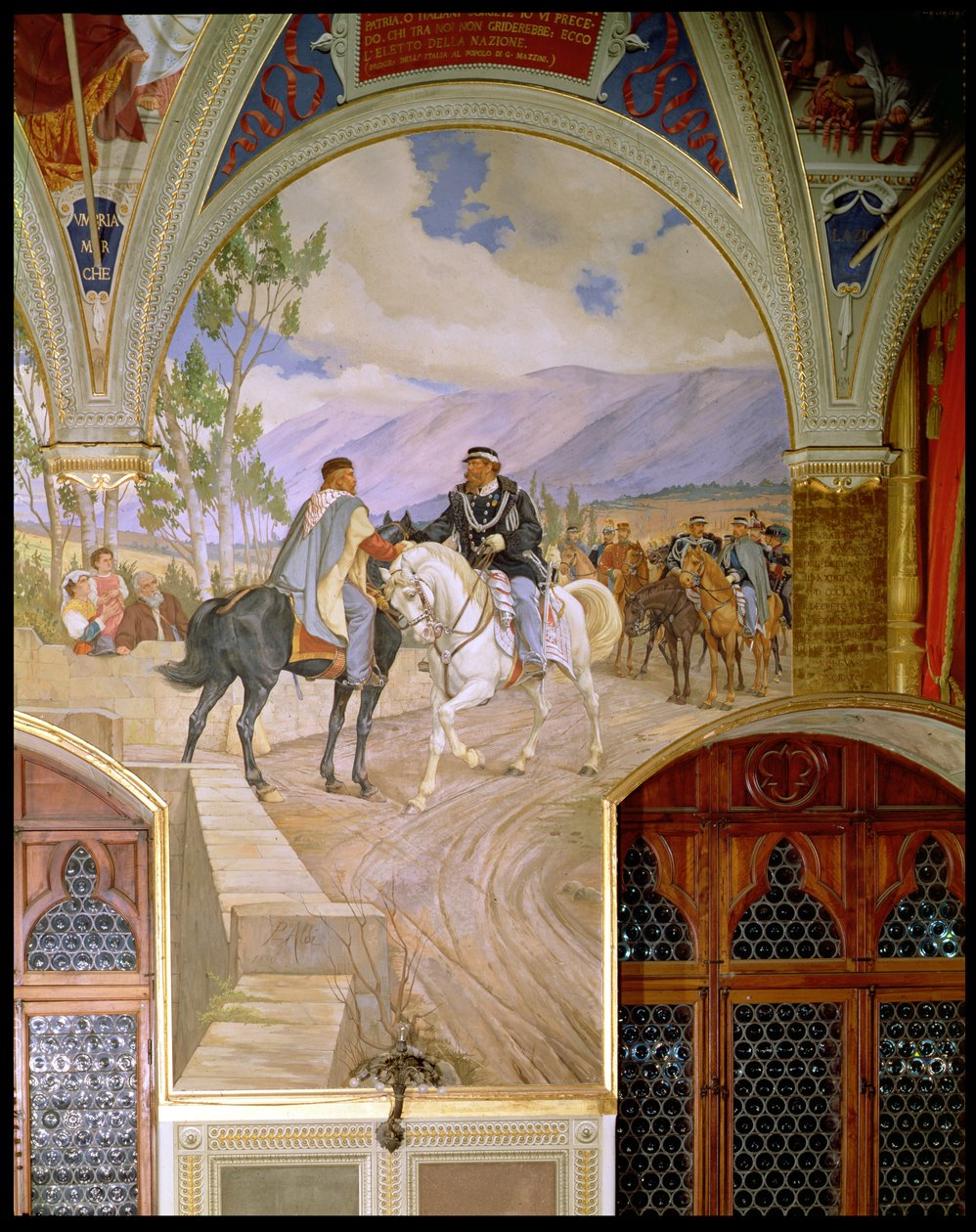 Setkání mezi Giuseppem Garibaldim (1807-82) a králem Vittoriem Emanuelem II. (1820-78) dne 26. října 1860 v Teano, Itálie, 1886 od Pietro Aldi