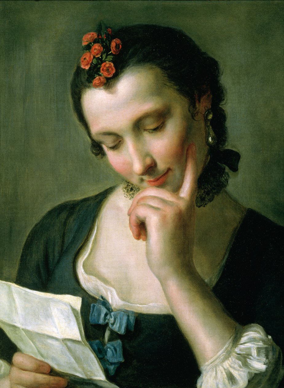 Mladá žena čte milostný dopis od Pietro Antonio Rotari