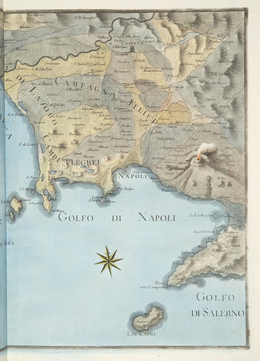 Mapa Neapolského zálivu a okolí z "Campi Phlegraei": Hamilton (1730-1803), vydáno v roce 1776 (ručně kolorovaná rytina). od Pietro Fabris
