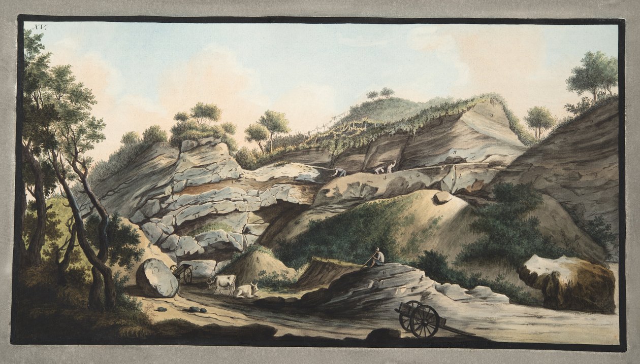 Část kužele hory Somma, deska 15 z „Campi Phlegrai: Pozorování sopek na dvou Sicíliích“, od sira Williama Hamiltona (1730-1803), vydáno 1776 od Pietro Fabris