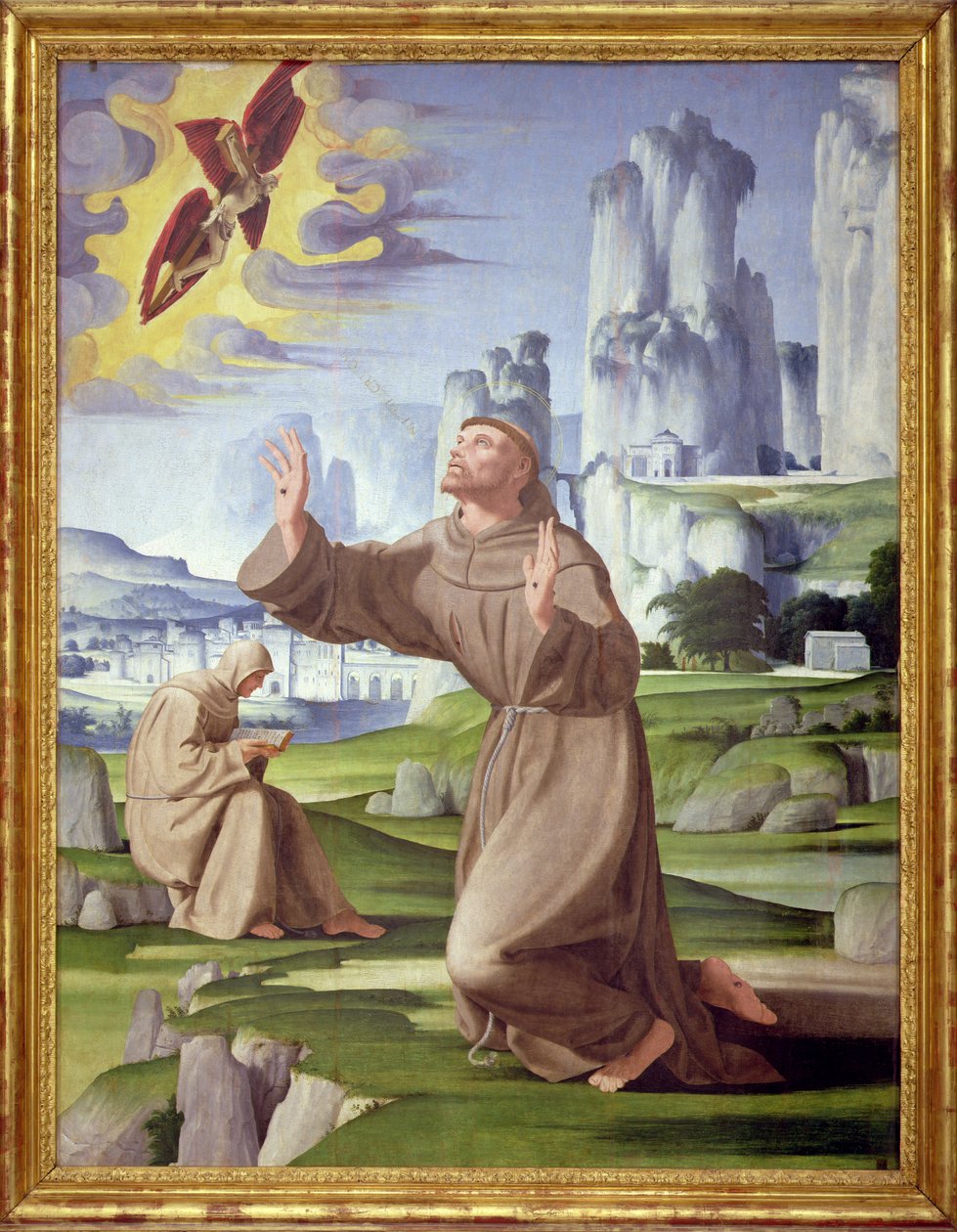 Svatý František přijímá stigmata (tempera na desce) (viz také 59263) od Pietro Francione
